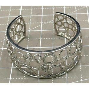 Sterling Silver Pave Diamond Chips Disco Circle Lace Setting Cuff Bracelet